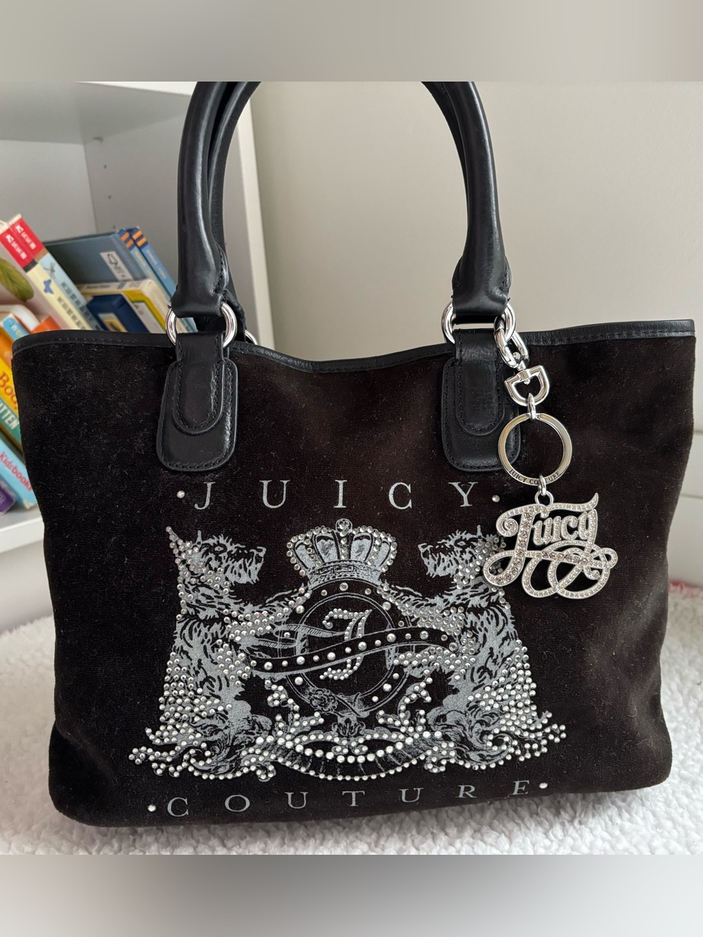 Juicy Couture RARE VintageY2K McBling Black Scottie Dog Rhinestone Logo Tote Bag